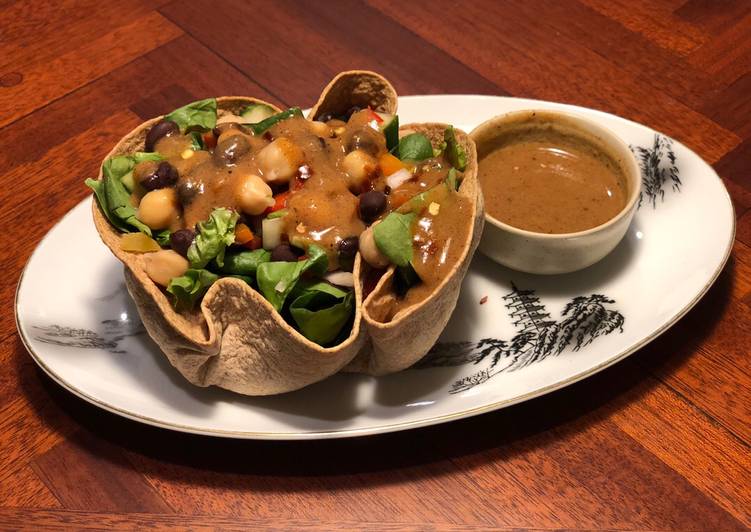 Steps to  Tortilla Greens Chickpeas Salad Bowl with Refried Bean Dates dressing