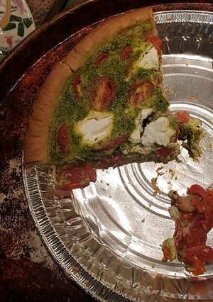 A picture of Italian pesto quiche.
