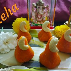 A picture of Ganpati favourite sindoor colour mung daal modak.