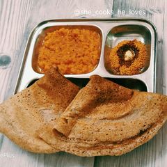 Red Rice + Barnyard Millet Dosa A picture of Red Rice + Barnyard Millet Dosa.