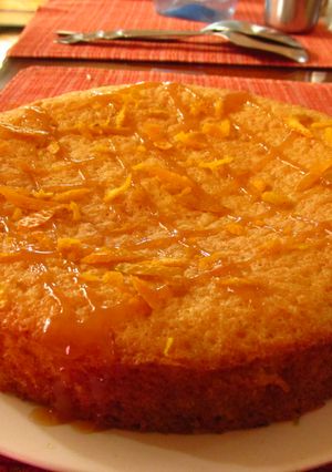 A picture of Bitter Orange Cake with orange caramel drizzle.