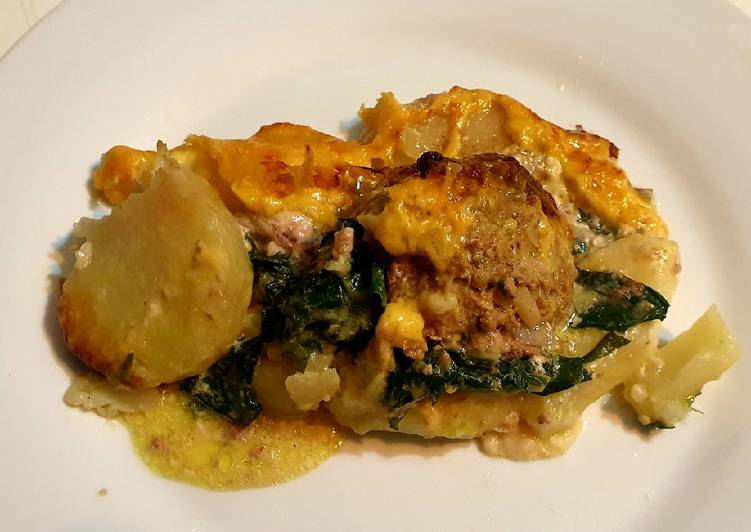 How to Prepare Any-night-of-the-week Cheesy Spinach, Meatball & Potato Bake