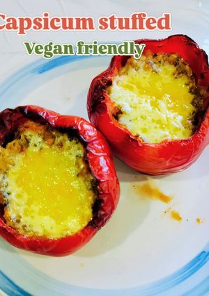 Melting Cheese Capsicum Stuffed (Vegan friendly) 濃郁起司彩椒烤盅(健康蔬食) 的食譜成品照片