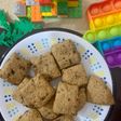 Square milk choco cookies in a cookie dough batter