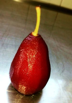 A picture of Pinotage poached pear.