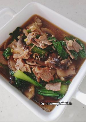 Foto resep Tumis Pakcoy mix Roast Beef dan Champignon Mashroom