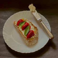 A picture of Strawberries on Sourdough.