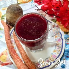 A picture of Orange Beetroot and Carrot Juice.