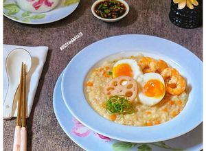 Foto resep Bubur Udang Akar Teratai (Lotus Root Shrimp Porridge)