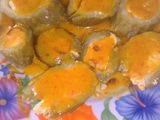 Rolade pare isi tahu telor saus kuah kari.
