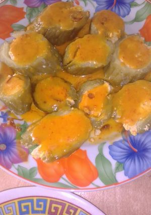 Foto resep Rolade pare isi tahu telor saus kuah kari.