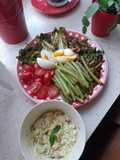 Mixed veg with feta cream and boiled eggs