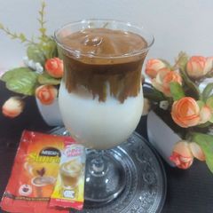 A picture of Dalgona coffee with coffee mate.
