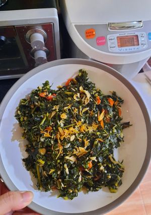 Foto resep Tumis daun pepaya teri pedas (tidak pahit)