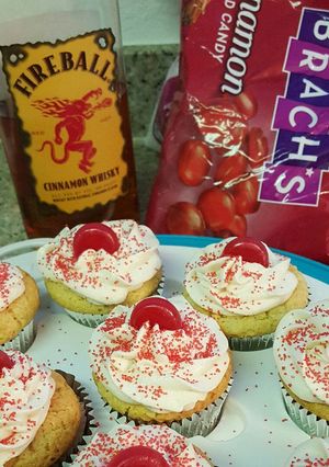A picture of Fireball whiskey cupcakes.