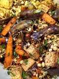 Warm carrot, mangetout and coriander salad
