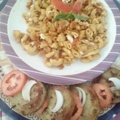 One pot macroni with chicken shami kababs A picture of One pot macroni with chicken shami kababs.