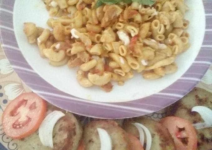 One pot macroni with chicken shami kababs