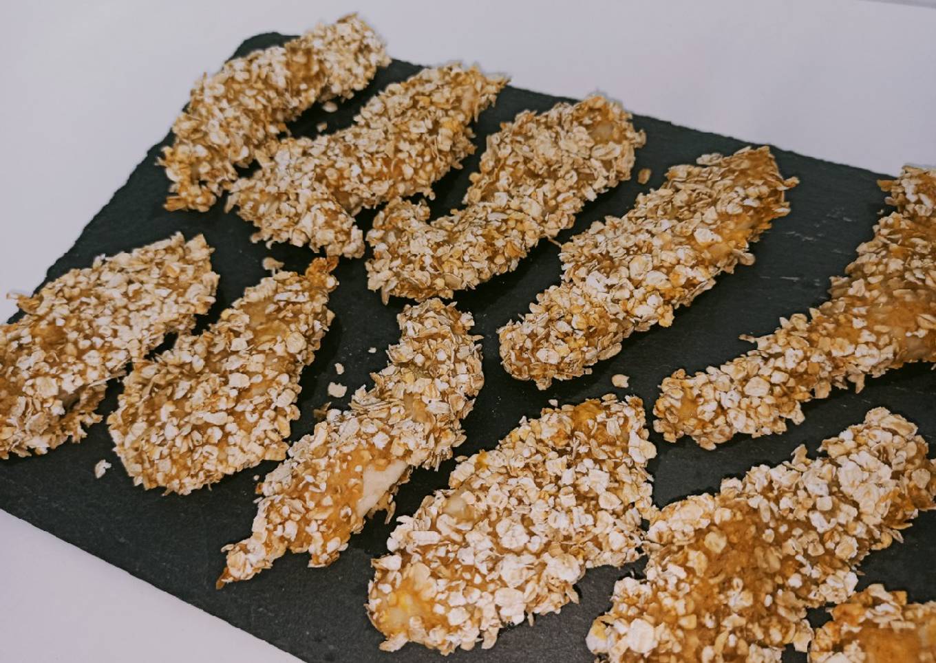 Pollo rebozado de copos de avena