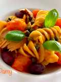 FUSILLOTTI TONNO, POMODORINI GIALLI, CAPPERI, OLIVE TAGGIASCHE