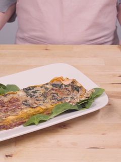 A picture of Sweet potato and spinach quiche.