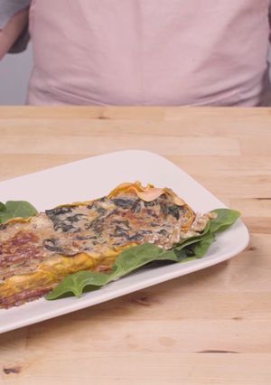 A picture of Sweet potato and spinach quiche.
