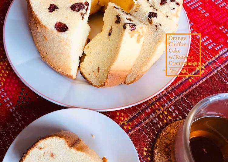 Orange Chiffon Cake with Raisins & Cranberries