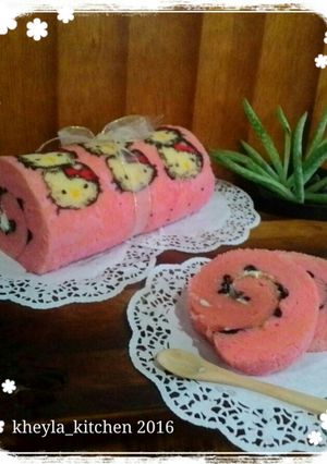 Foto resep Bolu Gulung Kukus /  Roll Cake Karakter hellokitty