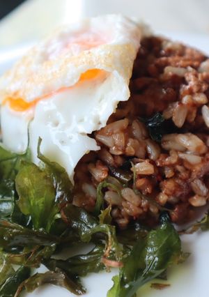 รูปของ ข้าวคลุกกะเพราอกไก่~ไข่ดาว🍃🍳