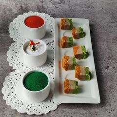 A picture of Tricolour wheat flour burfi.