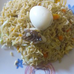 Noodles and boiled egg A picture of Noodles and boiled egg.