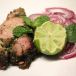 Roasted Leg of lamb with herbs and mushrooms
