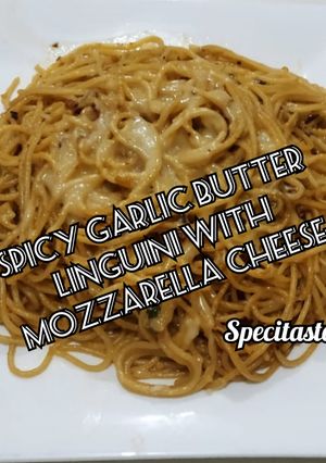 Foto resep Spicy garlic butter linguini with mozzarella cheese