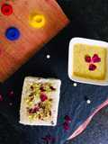 Rose coconut surprise with creamy thandai