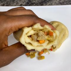 A picture of Title:Chicken pancake wrap.