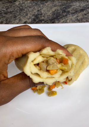 A picture of Title:Chicken pancake wrap.
