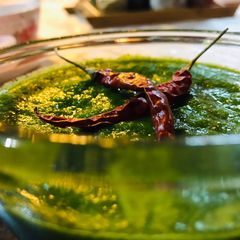 Coriander chutney with spring onions A picture of Coriander chutney with spring onions.