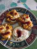 Patacones rellenos con calabaza y queso mozzarella acompañado de huevos de campo