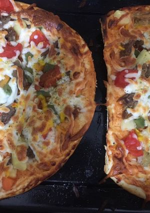 عکسی از دستور 🍕پيتزا گوشت و سبزيجات🍕