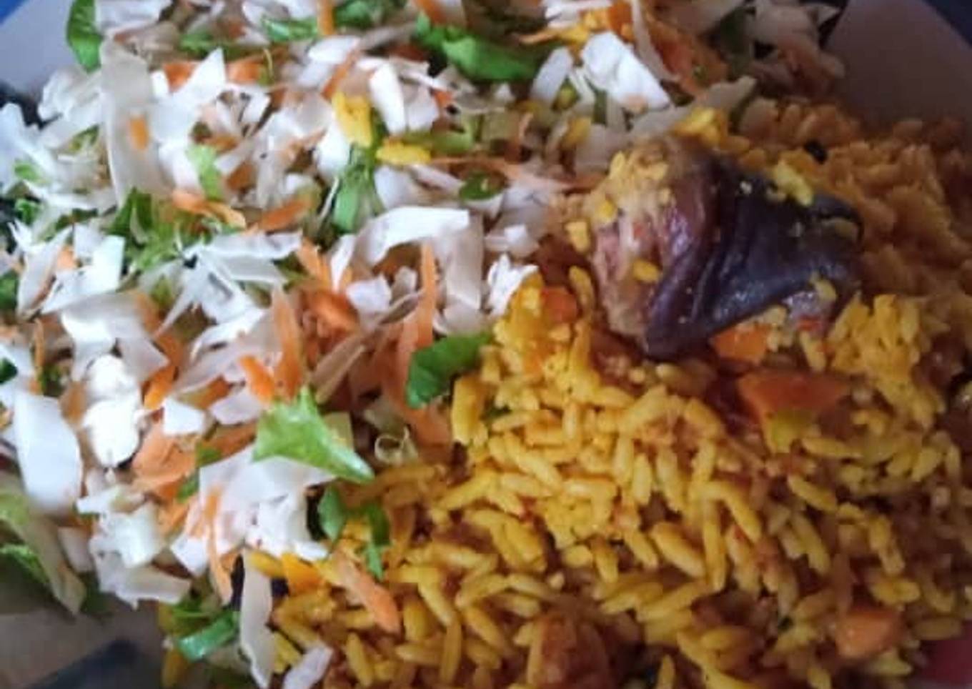 Palmoil rice and coleslaw