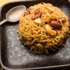 A picture of Gud ke chawal | Jaggery rice.