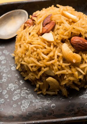 A picture of Gud ke chawal | Jaggery rice.