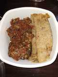 Peppered fish and pancakes