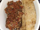 Peppered fish and pancakes