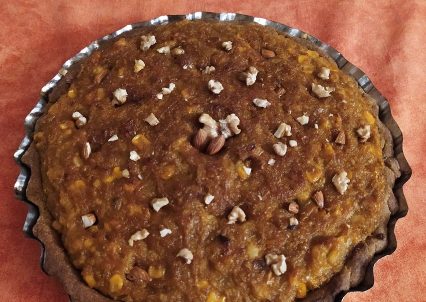 Tarta vegana de calabaza y choclo con harina integral