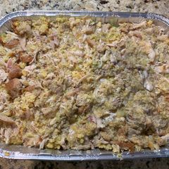 A picture of Cornbread and Chicken Dressing.