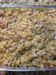 A picture of Cornbread and Chicken Dressing.