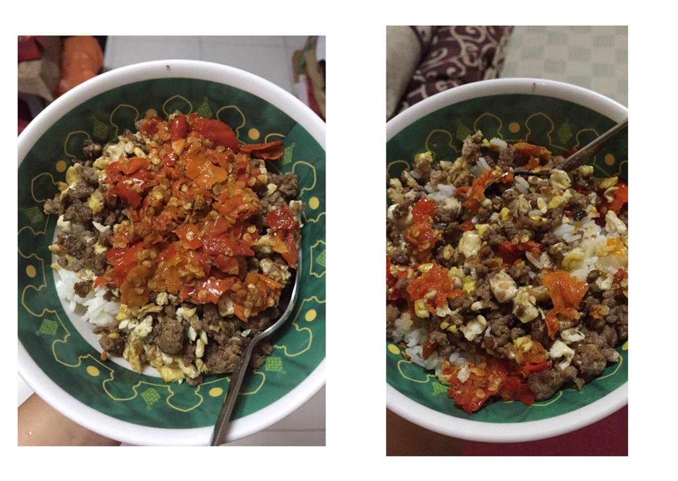Nasi daging cincang sambel jontor