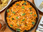 A picture of dairy-free tomato basil pasta