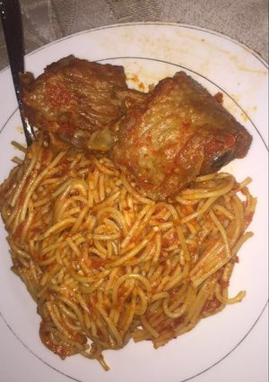 A picture of Stewed spaghetti with turkey.